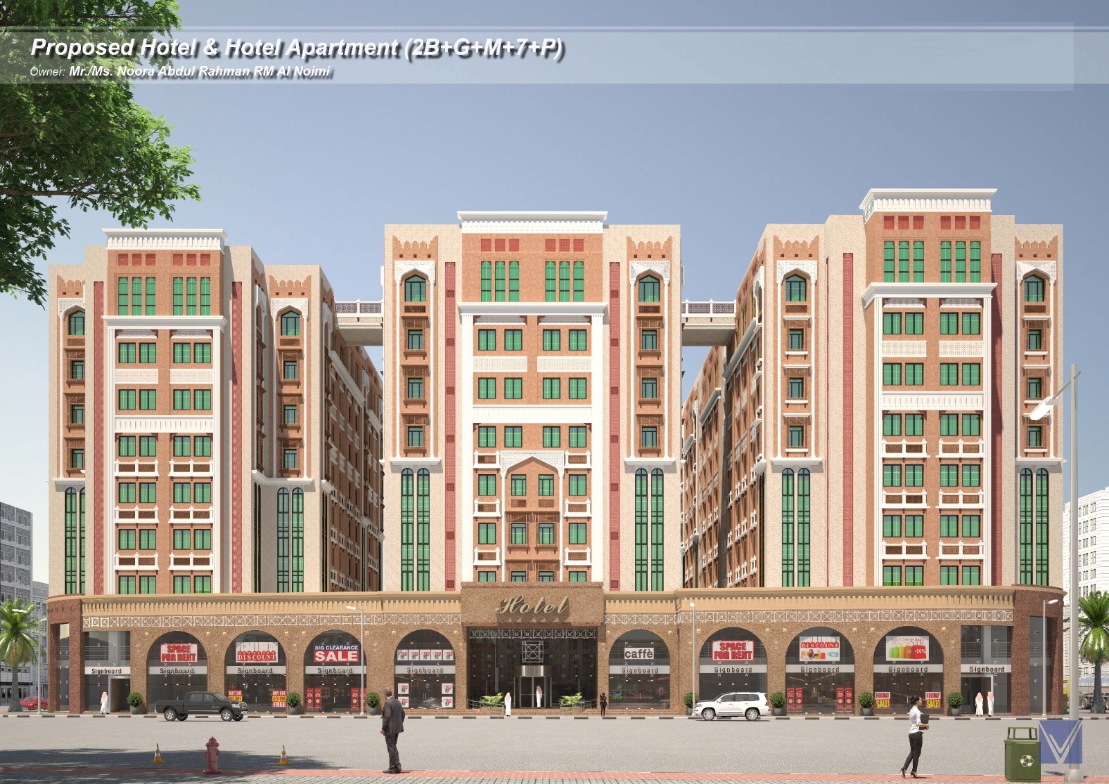 Hotel and apartments Hotels (2 Basement + Ground Floor + Mezzanine + 7 Typical Floors) – Bin Mahmoud Area